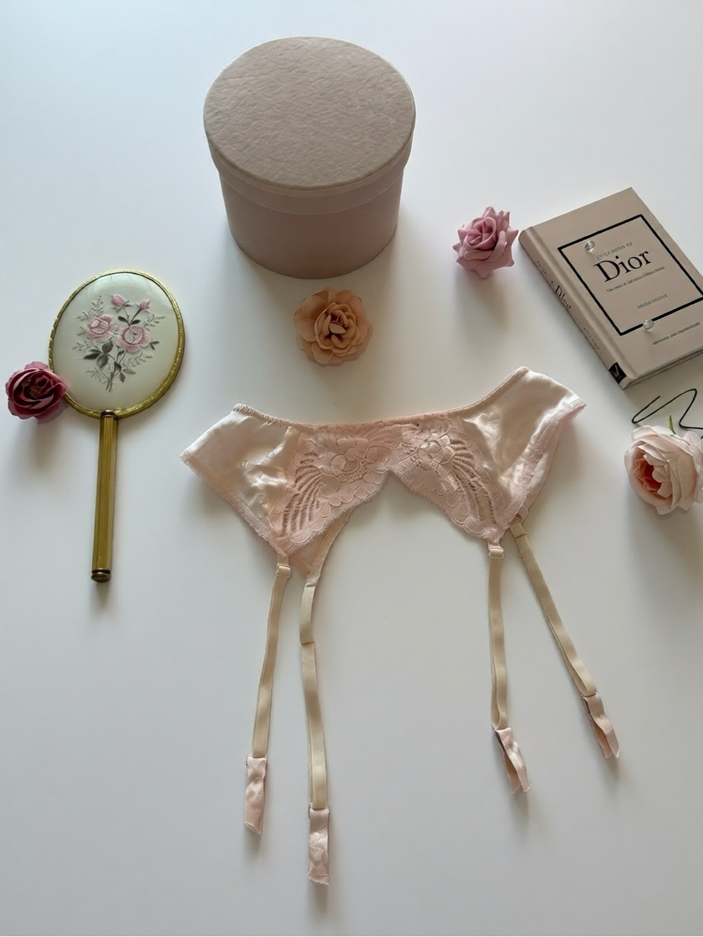 Vintage Christian Dior Pink Satin & Lace Garter Belt